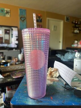 Starbucks Iridescent Pink Studded Cold Cup with Matching Straw